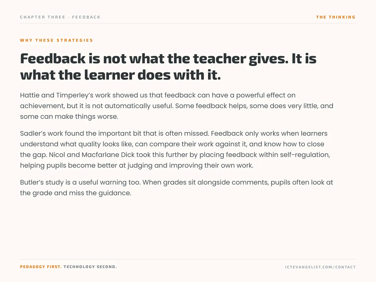 The thinking page for Feedback from the guide.