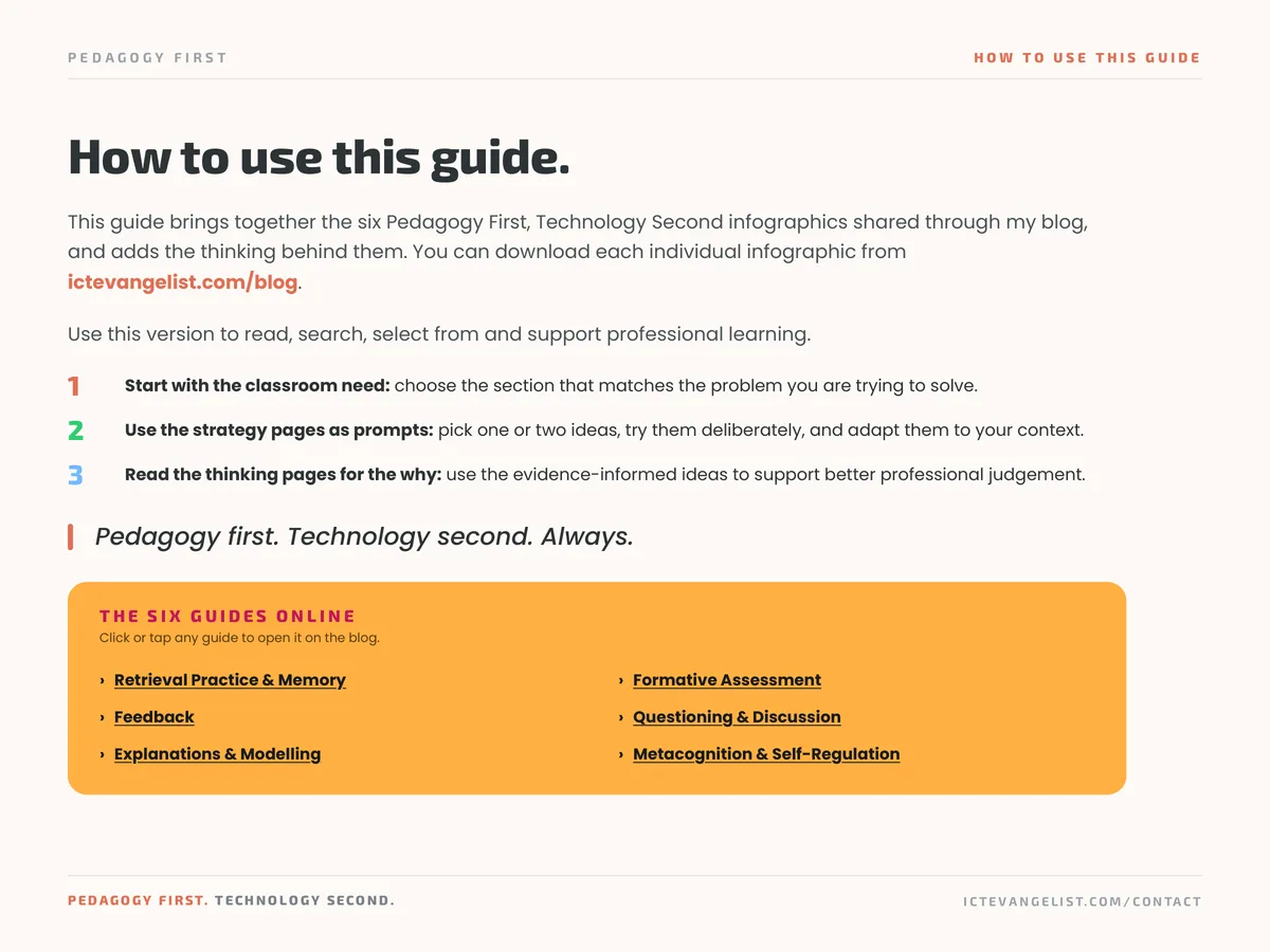 The how to use this guide page from the guide, with the six guides linked online.