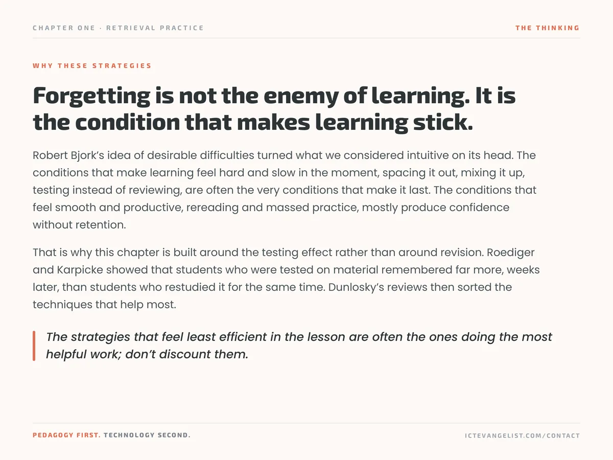 The thinking page for Retrieval Practice from the guide.